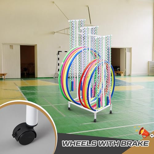 Duraaamo PVC Hoop Cart Plastic Jump Rope Rack with Wheels Movable Hoop and Rope Holder PE Equipment Stand for Storage Indoor Outdoor Sports Elementary School Gear, 28 x 18 x 69 Inch