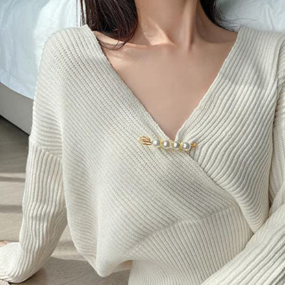 Fancy Rhinestones Pearls Safety Pin Brooch, Pearl Brooch Pins, Sweater Shawl Crystal Clip, for Women Girls Clothing Accessories - size: 4pcs