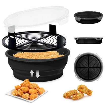 Collapsible Batter Bowl - Breading Bowl Shaker with Lid, Black - color: Black
