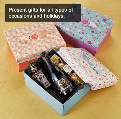 Floral Gift Boxes with Lids & Ribbons (20 Pack) 8" x 6.3" x 3.5" Decorative Printed Treat Boxes for Gift Giving, Soaps, Chocolate, Small Presents, Christmas, Birthdays, Bridesmaid, Diwali, Bulk, Empty