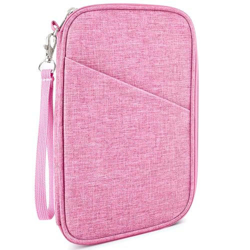 Passport Holder Family, Women Rfid Blocking Passport Wallet, Travel Essentials Premium Wallets, Waterproof Passport Holders Bag for Men Traveling, Travel Document Organizer Credit Cards Case - color: Family - Vibrant Pink