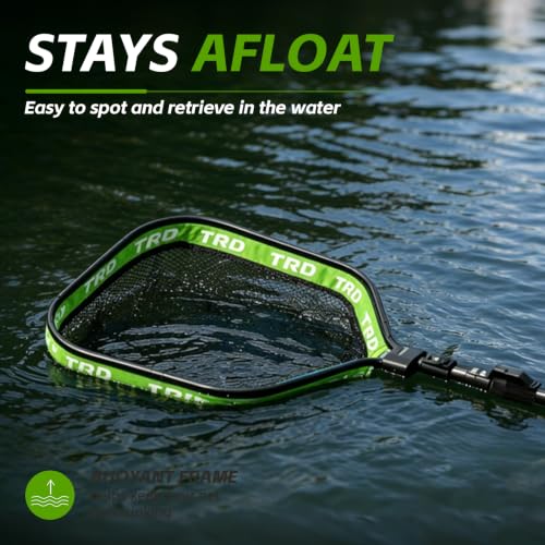 AluFloat X1 Fishing Net with Handle (Fish Net) - Floating Foldable Rubber-Coated Deep Mesh Landing Net for Bass & Fly Fishing - Fishing Gear, Kayak Accessories, Fishing Accessories - color: Neon green