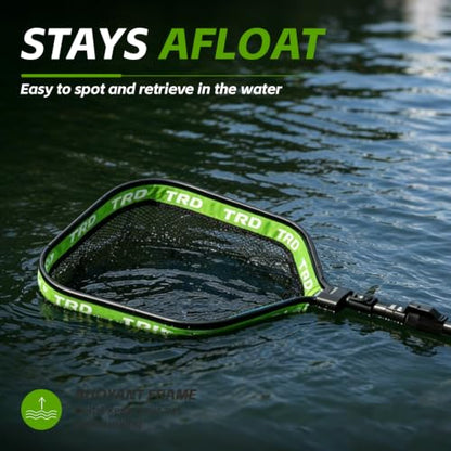 AluFloat X1 Fishing Net with Handle (Fish Net) - Floating Foldable Rubber-Coated Deep Mesh Landing Net for Bass & Fly Fishing - Fishing Gear, Kayak Accessories, Fishing Accessories - color: Neon green