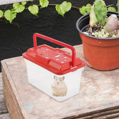 Toddmomy Portable Mini Fish Tank and Small Animal Carrier, Plastic Reptile Transport Box with Handle, Medium Red Aquarium for Travel and Turtle Breeding
