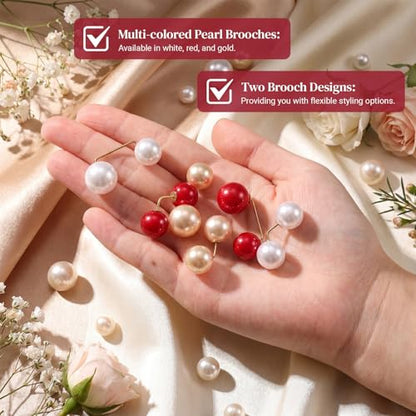 WILLBOND 6 Pcs Artificial Pearl Brooch Pins Sweater Shawl Safety Clips Dress Clips for Women - color: Gold, Red, White