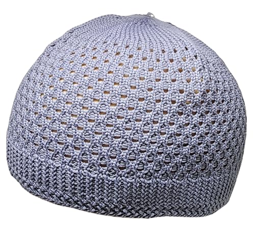 Set 2 Pieces Muslim Skull Cap Beanie AMN-341 Islam Prayer Crochet Takke Kufi Hat Eid Ramadan Gift - color: Cream & Grey, size: Large