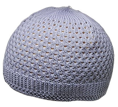 Set 2 Pieces Muslim Skull Cap Beanie AMN-341 Islam Prayer Crochet Takke Kufi Hat Eid Ramadan Gift - color: Cream & Grey, size: Large