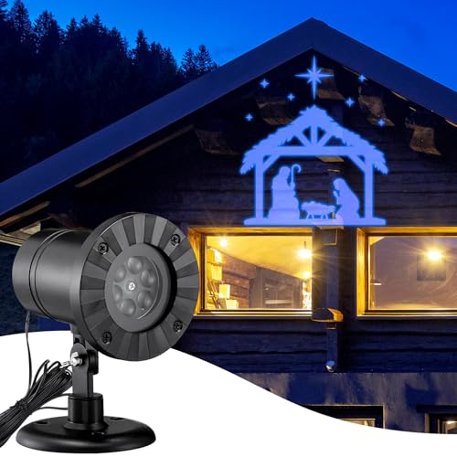 Rossesay Christmas Nativity Scene Outdoor Projector Christian Themed Holy Night Scene Vivid Holiday Projector Decorations for Garage Yard Garden Porch Door Wall Decor Party Gifts - style: Christmas