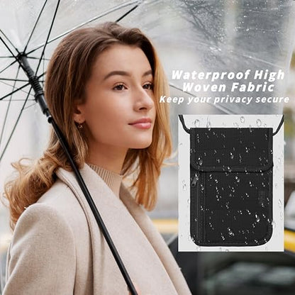 Travel Neck Wallet with RFID Blocking – Passport Holder Organizer Neck Pouch – Portable Easy to Conceal Travel Pouch (Black) - color: Black