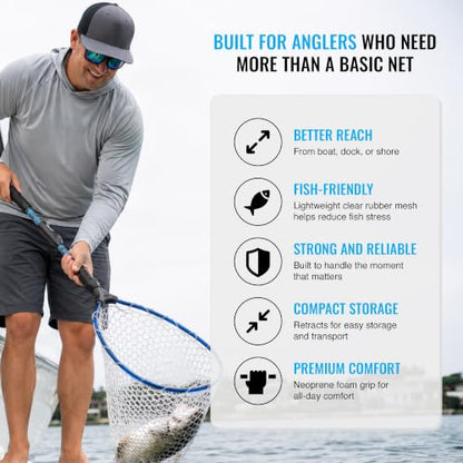EGO S2 Kryptek Slider Fishing Net, Adjustable, Interchangeable Heads - size: Kryptek 18" to 36" Handle, 22” x 23” Hoop, style: Lightweight Non-tangle Clear Rubber Mesh