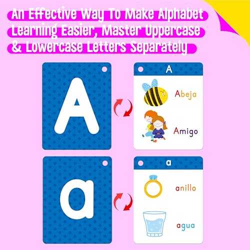 54 Spanish Alphabet Flash Cards, Uppercase & Lowercase Letter Cards, Jumbo Size Letter Sounds Flashcards, Letter Recognition Learning for Kids, Toddlers, Classroom, Preschool, Kindergarten - style: Spanish
