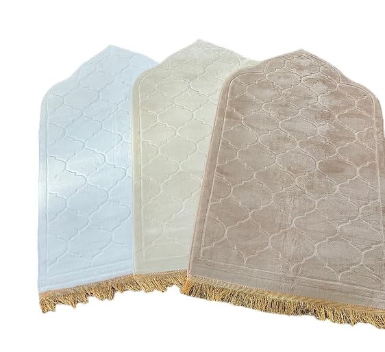 Soft Thick Prayer Rug Mat - Anti-Slip Bottom, Tassel Design, Plush Comfort, Hot Melt Embossing Durable Beautiful Allah Muslim Durable Ramzan Eid Hajj (Ivory, 45x26) - color: Ivory