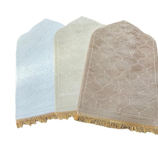 Soft Thick Prayer Rug Mat - Anti-Slip Bottom, Tassel Design, Plush Comfort, Hot Melt Embossing Durable Beautiful Allah Muslim Durable Ramzan Eid Hajj (Ivory, 45x26) - color: Ivory