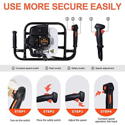 DC HOUSE 52cc 1800W Gas Powered Earth Auger EPA Certified Post Hole Digger, with 2 Drill Bits 6" 10", Mixing Ratio 30:1, for Fence, Farmland and Garden - size: 52cc+2 bit(6“10”)