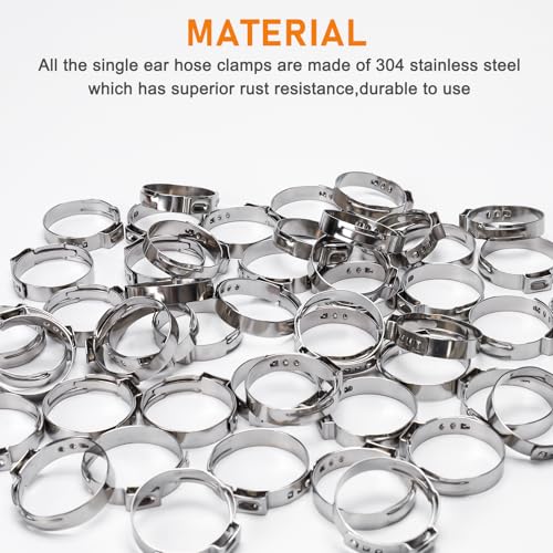 117PCS Sieqioor 16 Sizes Single Ear Clamp Kit,304SS 5.3-48.5mm, With Pincer | 304 Stainless Steel Single Ear Hose Clamp, Stepless Hose Clamps Cinch Rings for Automotive, Home Appliance Line and Plumbing - size: 117pcs+1pcs Pincer