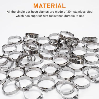 125PCS Sieqioor 10 Sizes Single Ear Hose Clamp Kit, 304 SS 5.3-29.6mm | 304 Stainless Steel Ear Clamp Kit, Stepless Hose Clamps Cinch Rings for Automotive, Home Appliance Line and Plumbing - size: 125pcs