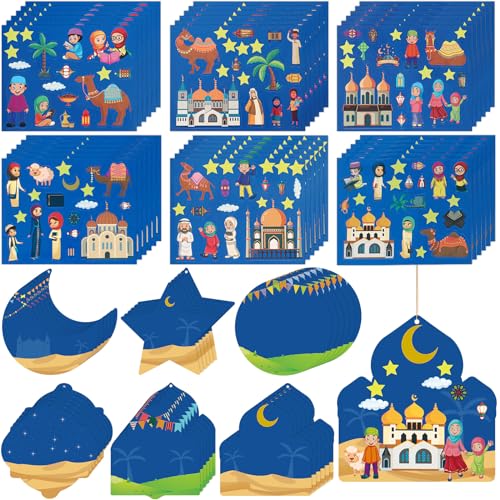 Yinder 36 Set Eid Mubarak Craft Kits Mosque Scene Stickers Eid Ramadan Craft Stickers for DIY Ramadan Crafts Religious Hanging Ornament Decoration Party Decor