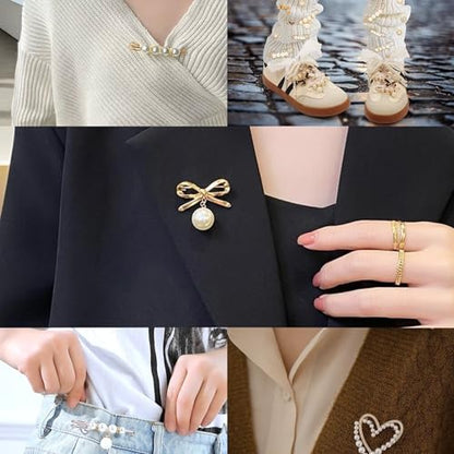 OJKIUH 55Pcs Junk Socks Charms Kit, Gold Brooches and Pins for Women, Pearl and Rhinestone Sock Charms with Safety Pins, DIY Accessories for Decorating and Personalizing Socks
