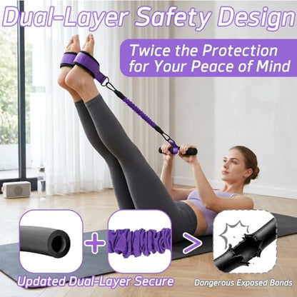 Pedal Resistance Band with Handle: Upgraded 2 Tube Adjustable Resistance Bands for Abdomen, Waist, Arm, Core/ABS, Leg, Physical Therapy - Sit Up Exercise Equipment for Women Home Gym Travel Workout