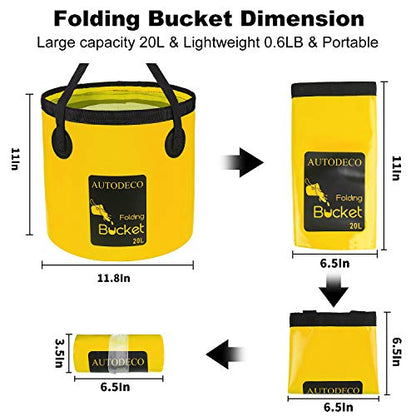 2 Pack Collapsible Bucket 5 Gallon Container Folding Water Bucket Portable Wash Basin for Outdoor Travelling Camping Fishing Gardening Car Washing 20L - color: Yellow