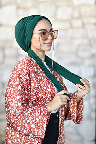 para life Dubai Turbans for Women, Breathable Instant Turban|Std Size Stretchable Cotton|Hijab Cap&Undercap - color: Emerald