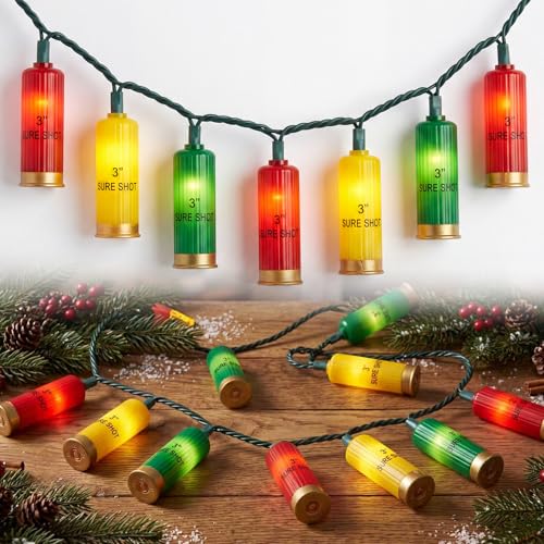 Multicolor Shotgun Shell String Lights Plug in, 8.5Ft Outdoor Christmas Decorations Lights with 10 LED 3D Bullets Lights, Hanging Novelty Bullets Shell Light for Outdoor Patio Garden Backyard Party - color: Multicolor Shotgun Shell