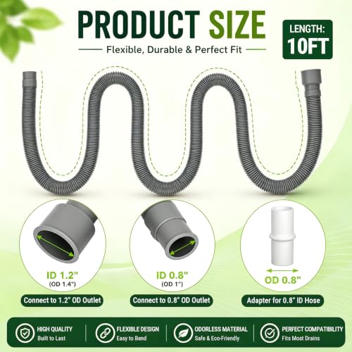 TTFLEX 10 FT Washing Machine Drain Hose Extension, Washer Drain Hose Kit | End 1: 0.8" ID, End 2: 1.2" ID, with Hose Holder, for Washing Machine Outlet Box, Flexible & Kink-Resistant, All-In-One Kit - color: End 1: 1.2"ID;End 2: 0.8"ID, size: 10 FT
