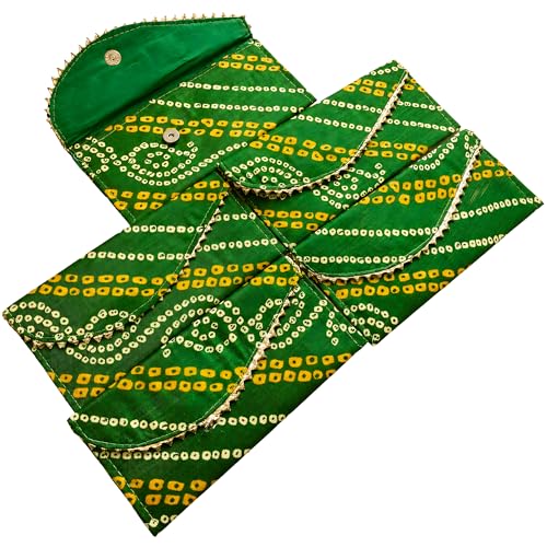 LoveNspire Brocade Fabric Money Envelopes (7.5 x 3.5 Inch) Decorative Bandhani Pattern Shagun Lifafa for Indian Wedding, Birthday | Cash Gift Holder & Home Savings Organizer Green/Pack of 5 - color: Bandhini Green, size: Pack of 5