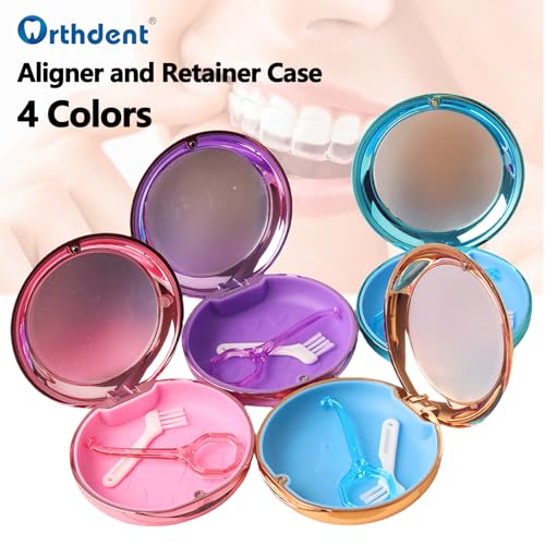 Fashion Solid Orthodontic Aligner and Retainer Case with Inside Mirror, Special Magnetic Closure +1 Pcs Aligner Remover Hook +1Pcs Brush (Blue) - color: Blue