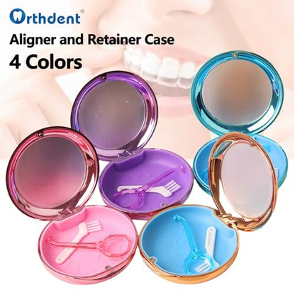 Fashion Solid Orthodontic Aligner and Retainer Case with Inside Mirror, Special Magnetic Closure +1 Pcs Aligner Remover Hook +1Pcs Brush (Blue) - color: Blue