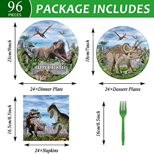 96 Pcs Dinosaurs Theme Party Plates Napkins Dinosaur Tableware Set - style: Dinosaur