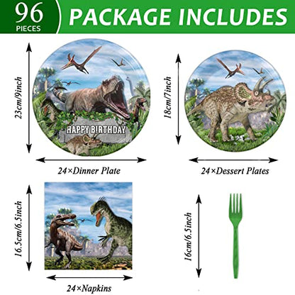 96 Pcs Dinosaurs Theme Party Plates Napkins Dinosaur Tableware Set - style: Dinosaur