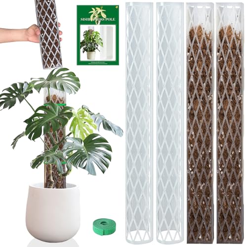 Sisher Monstera Moss Pole 4pcs Plastic Moss Pole for Climbing Plants | Work With Sphagnum Moss,16 Inch D Shaped Poles Indoor Plant Support,Diy Moss Pole,White - size: 4 PACK