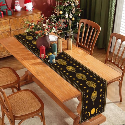 Astrology Moon Magic Table Runner,Mystical Ouija Board Tarot Decor Gothic Line Table Cloth Decorations and Supplies for Home Office Kitchen Dining Party Decor 13x72 Inch (Black Gold Moon 1)