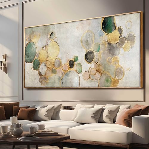 YJYart Circle Canvas Wall Decor Green and Gold Wall Art Posters Abstract Wall Decorations 36"x70" Home Decor for Bedroom Living Room - color: Gold Green, size: 70"L x 36"W