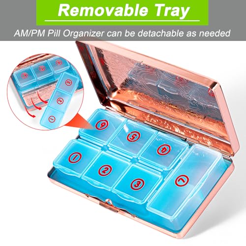 Pill Organizer with 3 Compartments 7 Day Metal Pill Box for Fish Oil/Food Supplements Travel Pill Box. (Rectangle-Pink, Large Rectangle) - color: Rectangle-pink