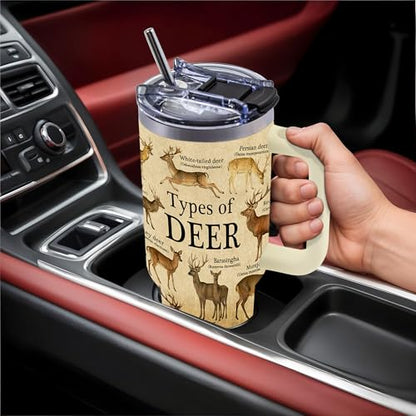 40oz Tumbler with Handle, Deer Gifts for Men Dad Boyfriend | Hunting Gifts for Men, Stainless Steel Insulated Tumblers, Anamal Lovers Gift for Birthday Christmas Fathers Day - color: Deer-Khaki
