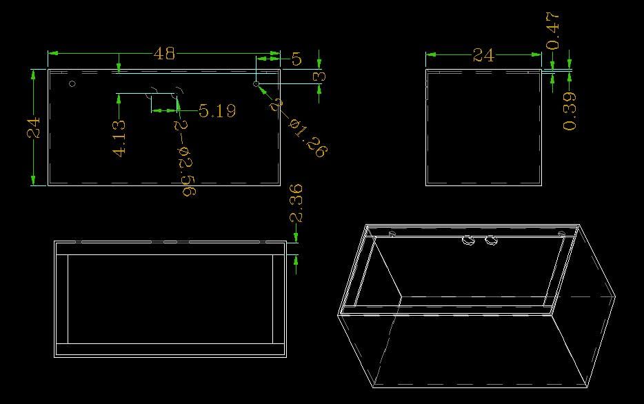 120-3GO Gallon Starfire Aquarium w/Center Overflow 48x24x24 H 12mm Ghost Overflow - size: 120-3GO Gal 48x24x24"