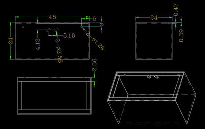 120-3GO Gallon Starfire Aquarium w/Center Overflow 48x24x24 H 12mm Ghost Overflow - size: 120-3GO Gal 48x24x24"