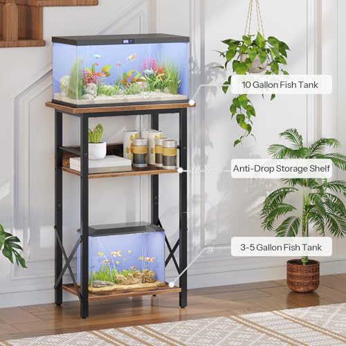 HOOBRO 10 Gallon Aquarium Stand and Wooden WiFi Router Storage Box, 3-Tier Fish Tank Stand with Storage, WiFi Router Organizer with Cable Management & Ventilation, BF52FT01-WL125CJ01