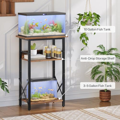 HOOBRO 10 Gallon Aquarium Stand and Wooden WiFi Router Storage Box, 3-Tier Fish Tank Stand with Storage, WiFi Router Organizer with Cable Management & Ventilation, BF52FT01-WL125CJ01