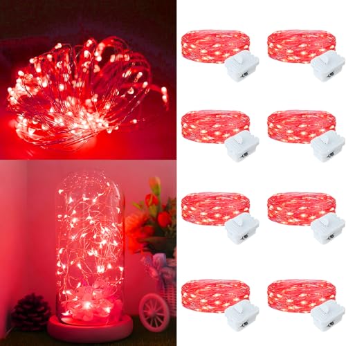 8 Pack Fairy Lights Battery Operated, 7ft 20 LED 3 Modes Speed Twinkle Mini String Lights Waterproof Silver Wire Firefly Starry Lights for Mason Jars Wedding Party Christmas Decorations - color: Red, size: 8 Pack