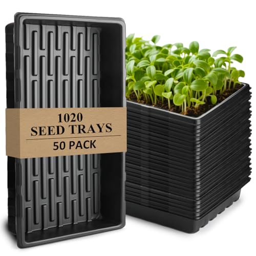 50-Pack Heavy-Duty 1020 Seed Trays No Holes, Thick Plastic Plant Flats | Reusable Growing Trays for Seed Starting, Propagation, Microgreens, Transplanting & Bottom Watering (21" x 11", 2.76" Deep) - color: Black, size: 50p 1020 Trays No Holes