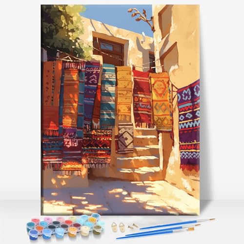 Aeontinity Arabic Islamic Decor Islam Framed Canvas DIY Paint by Numbers Kit Bar Cafe Cave Home Room Wall Bathroom Porch Patio Decor Gift, 16 x 12 Inch - color: ARABIC ISLAMIC DECOR