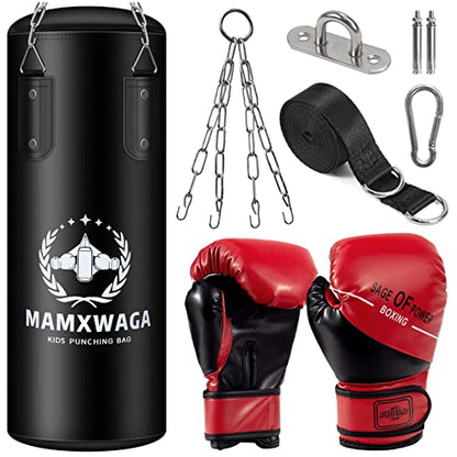 Kids Punching Bag Set Unfilled, Hanging Boxing Bag Kickboxing Bag with Boxing Gloves, Kids Boxing Set for 3-12 Years, for Youth Karate Muay Thai Kick Taekwondo Training