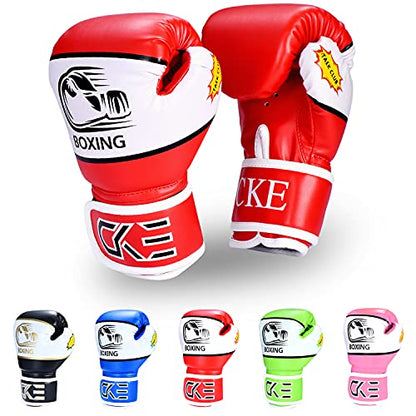 CKE Boxing Gloves for Kids Ages 5-12, Beginner Punch Bag Training Gloves | Youth boxing gloves and kids boxing gloves for boys and girls, ideal for beginner practice, punching drills and training - color: RED