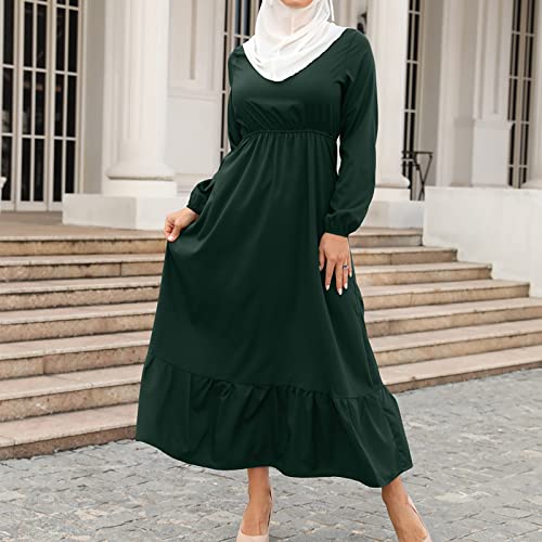 Ctreela Muslim Abaya Dress for Women Long Sleeve Tunic Islamic Prayer Dress Abaya Kaftan Dubai Dress Middle East Clothes - color: Army Green, size: Small