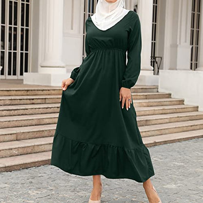 Ctreela Muslim Abaya Dress for Women Long Sleeve Tunic Islamic Prayer Dress Abaya Kaftan Dubai Dress Middle East Clothes - color: Army Green, size: X-Large