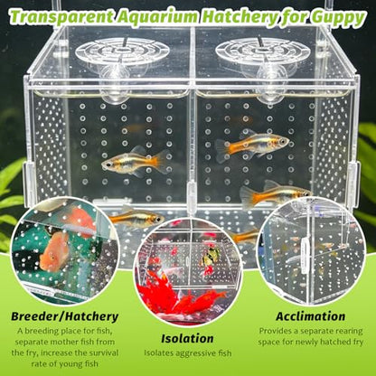 Hamiledyi Acrylic Breeding Isolation Box - Transparent Aquarium Hatchery for Guppy/Shrimp/Small Fish, Safe Nursery Tank with Air Tube & Suction Cups(7.8" × 3.9" × 3.9") - size: M(7.8" 3.9" 3.9")