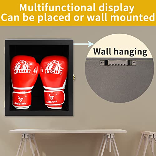 Boxing Glove Display Case Wall Mount Lockable Full Size pro UV Protected Clear Acrylic Holder Box for Baseball Boxing Signed Glove (Black - Single Glove) - color: Black - Double Gloves